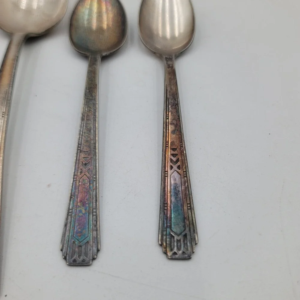 Oneida Community Tudor Plate Friendship Spoons 4pc Art Deco‎ Silverplate 1932